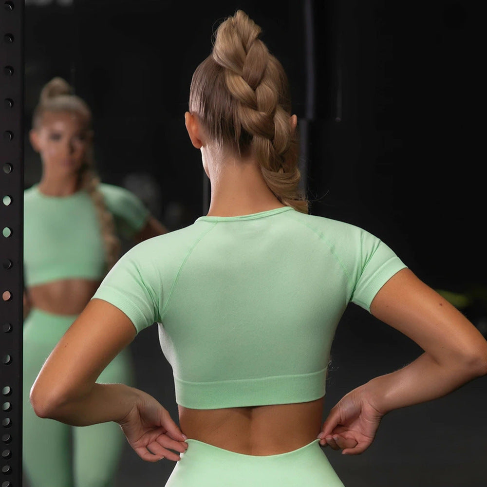 Seamless Yoga Sport Leggings & Short Sleeve Top Set
