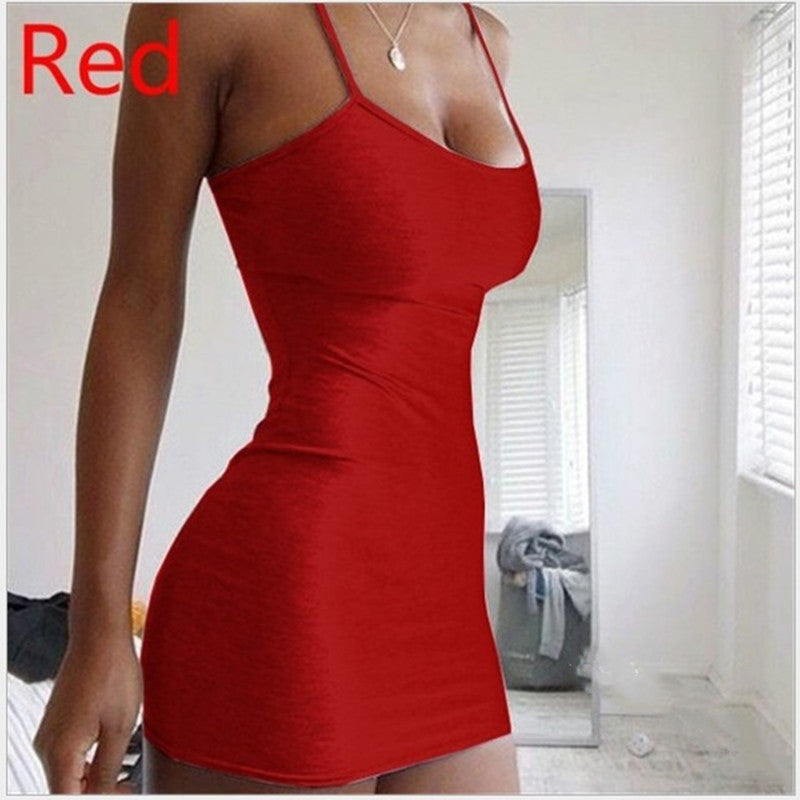 Pure Color Simple Hanging Neck Tight-fitting Hip Skirt Dress