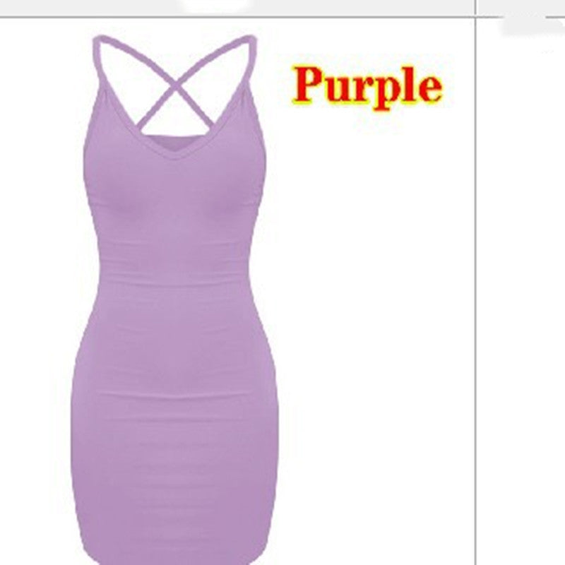 Pure Color Simple Hanging Neck Tight-fitting Hip Skirt Dress