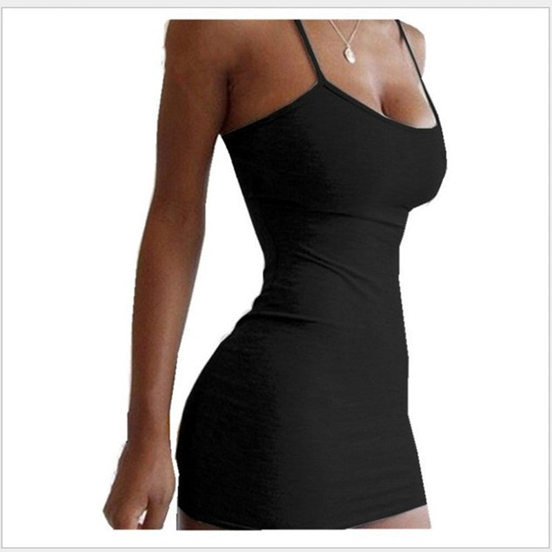 Pure Color Simple Hanging Neck Tight-fitting Hip Skirt Dress