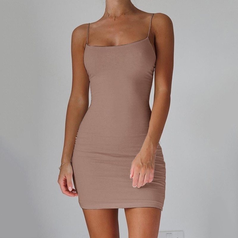 Pure Color Simple Hanging Neck Tight-fitting Hip Skirt Dress