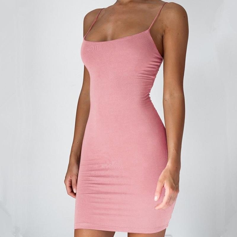 Pure Color Simple Hanging Neck Tight-fitting Hip Skirt Dress