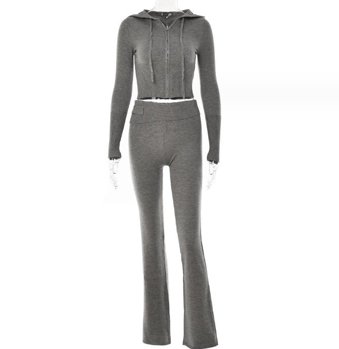 Women's Matching Long Sleeve Sweater Hoodie & High Waist Long Pants Set