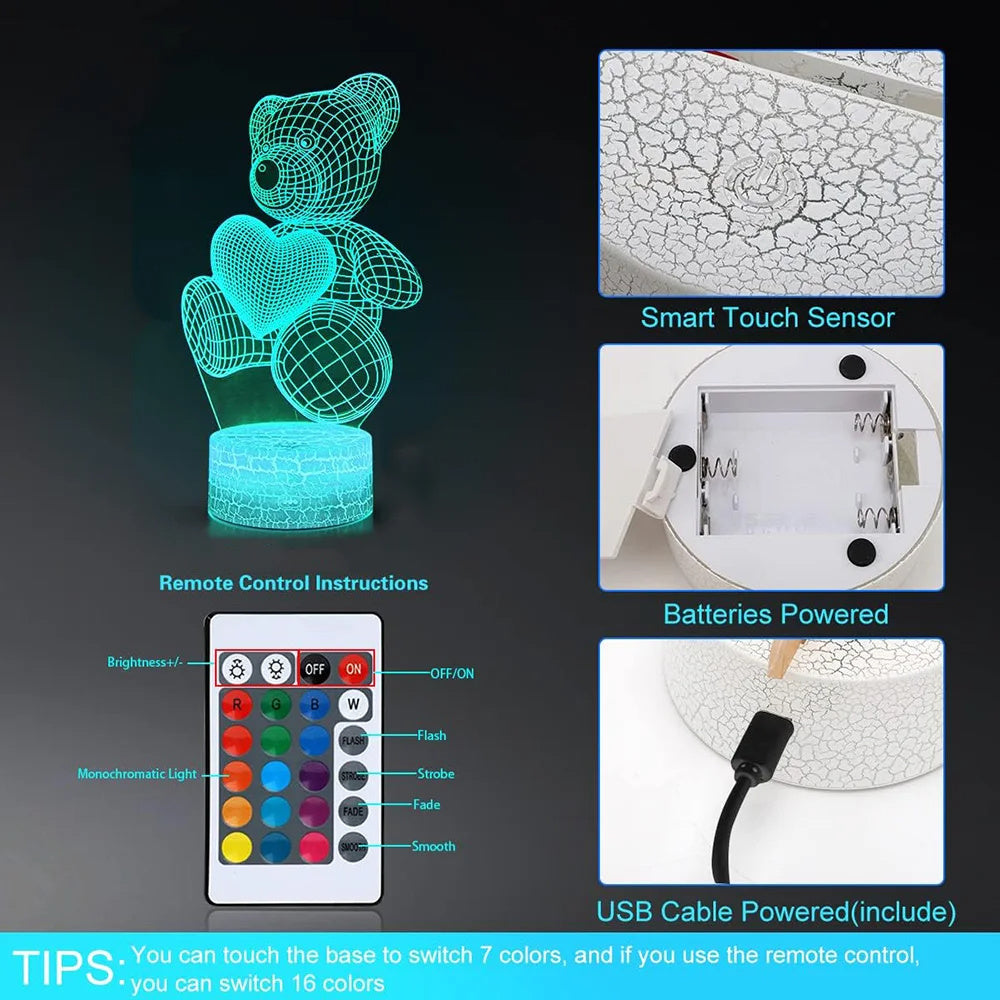 3D Acrylic USB LED Night Lights Lamp