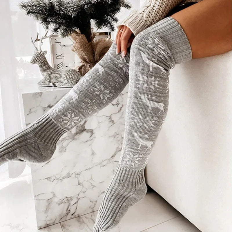 Winter Christmas Warm Knitted Women's Long Stocking Socks