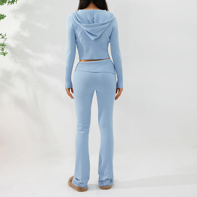 Women's Matching Long Sleeve Sweater Hoodie & High Waist Long Pants Set