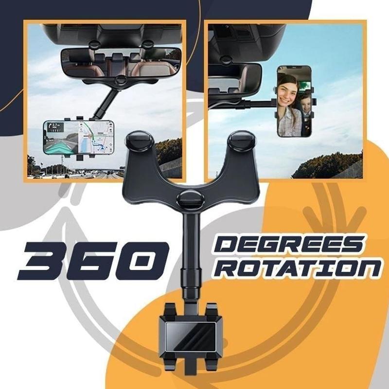 Rotatable And Retractable Rearview Mirror Phone Holder Mount For Car