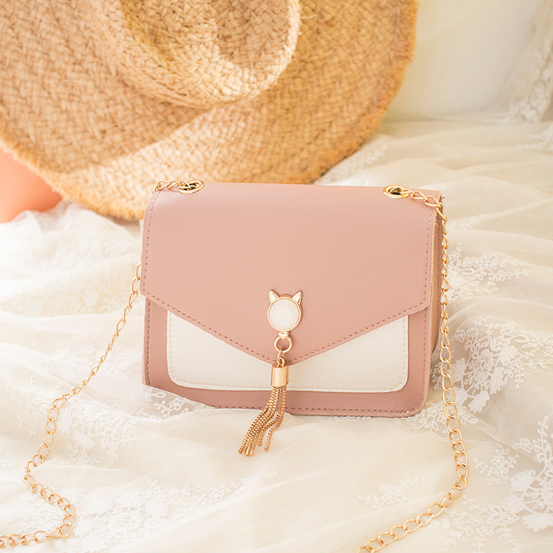 Small Messenger Bag Sweet And Cute With Cat Tassel Decoration Chain