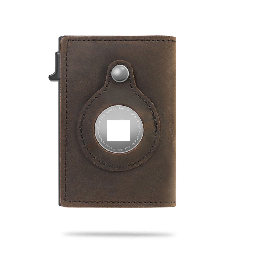 RFID Card Holder Mens Leather Wallet With AirTag Holder