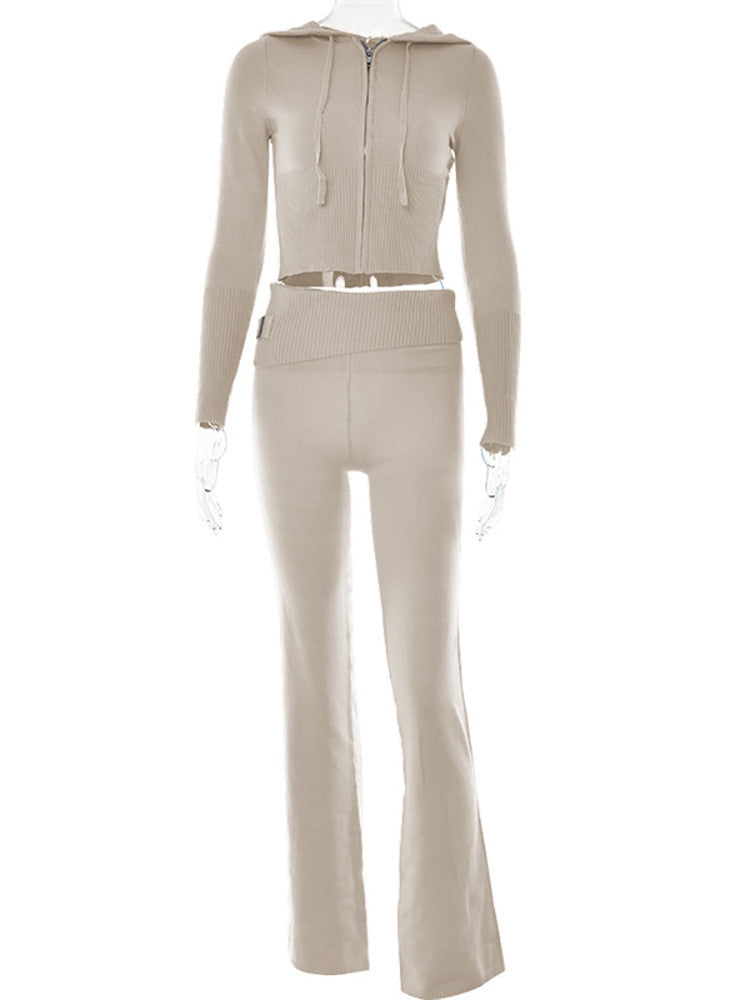 Women's Matching Long Sleeve Sweater Hoodie & High Waist Long Pants Set