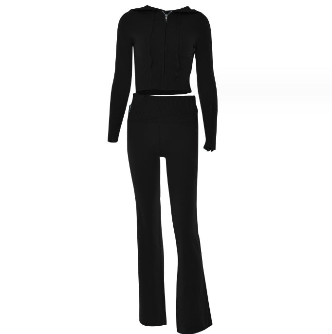 Women's Matching Long Sleeve Sweater Hoodie & High Waist Long Pants Set