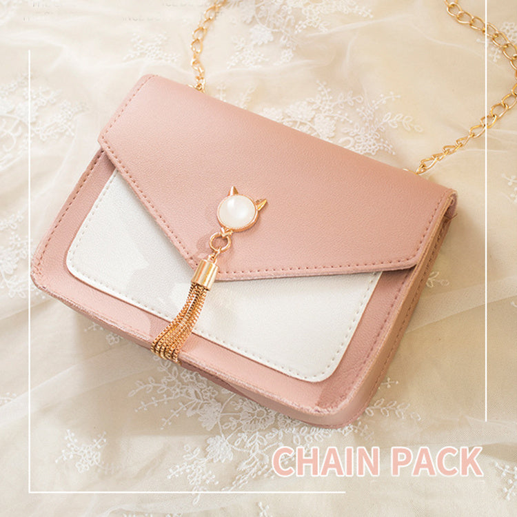 Small Messenger Bag Sweet And Cute With Cat Tassel Decoration Chain