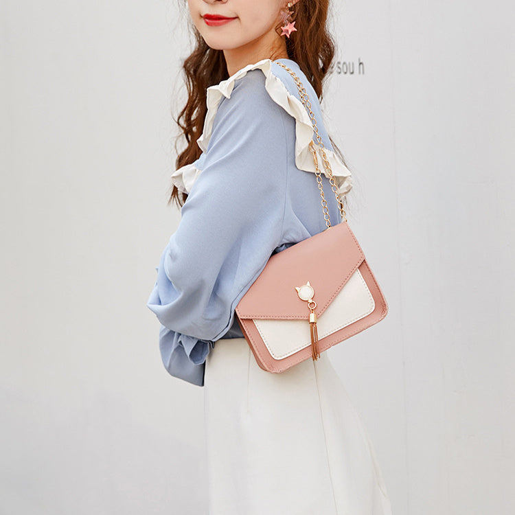 Small Messenger Bag Sweet And Cute With Cat Tassel Decoration Chain
