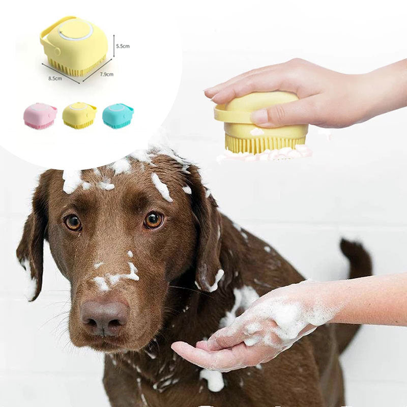 Pet Bath Massage Cleaning Tool Brush With Soap Container