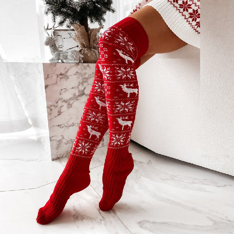 Winter Christmas Warm Knitted Women's Long Stocking Socks