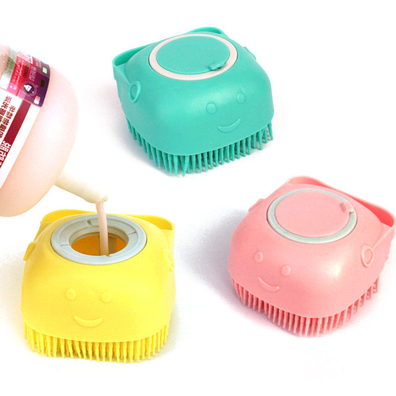 Pet Bath Massage Cleaning Tool Brush With Soap Container