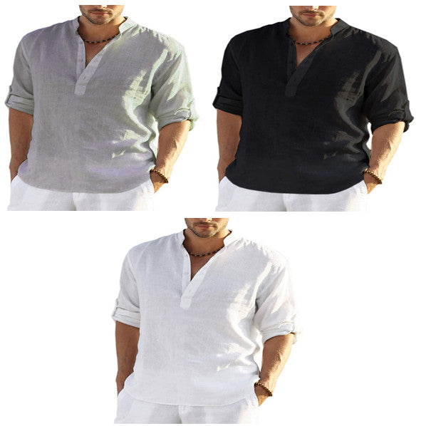 Men's Casual Long Sleeve Cotton Linen Shirt