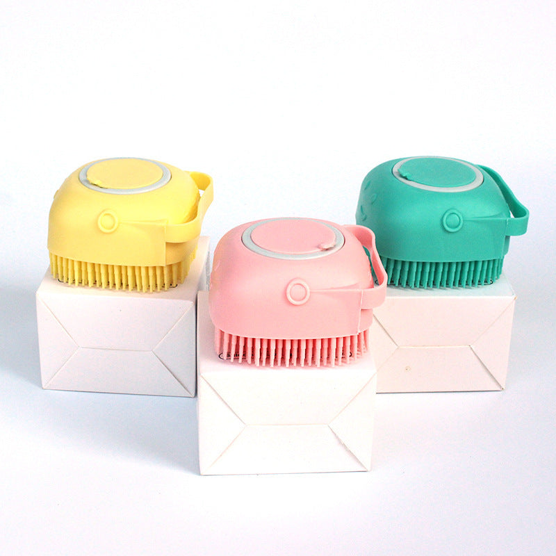 Pet Bath Massage Cleaning Tool Brush With Soap Container