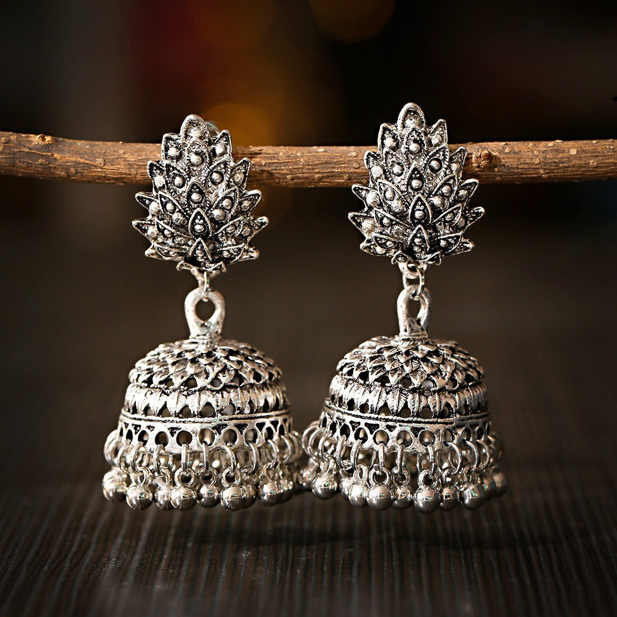 India Vintage Bell Tassel Earrings