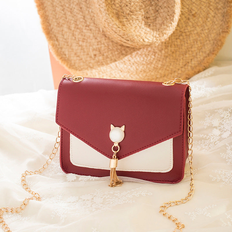Small Messenger Bag Sweet And Cute With Cat Tassel Decoration Chain