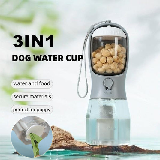 Three-in-one Portable Pet Cups Water Bottle, Food Container and Waist Bag Holder