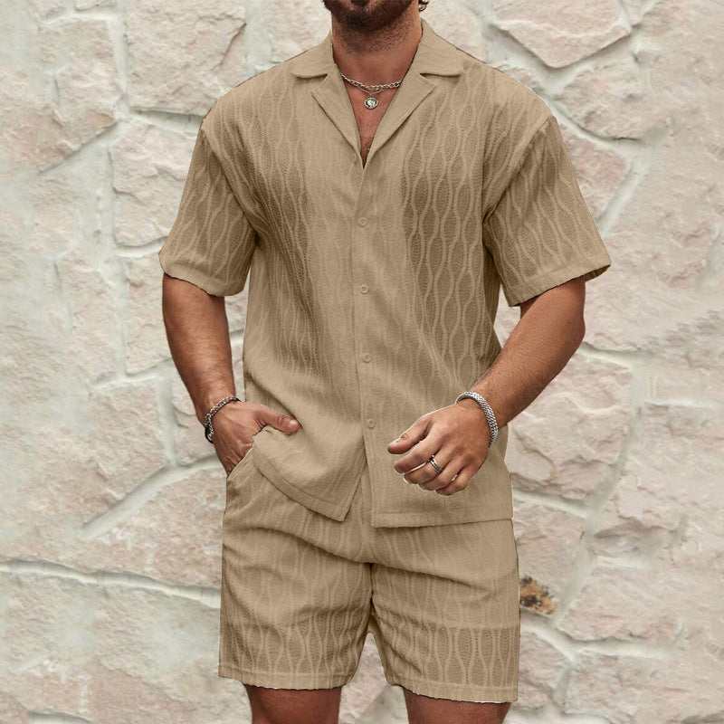 Men's Matching Two Pieces Lapel Button Shirt & Shorts