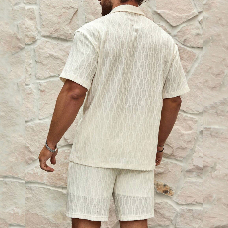 Men's Matching Two Pieces Lapel Button Shirt & Shorts