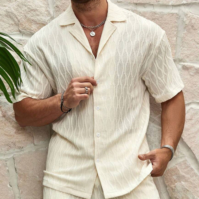 Men's Matching Two Pieces Lapel Button Shirt & Shorts