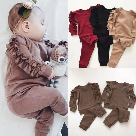 Newborn Baby Ruffles Long Sleeve Jumper & Pants Infant Kids