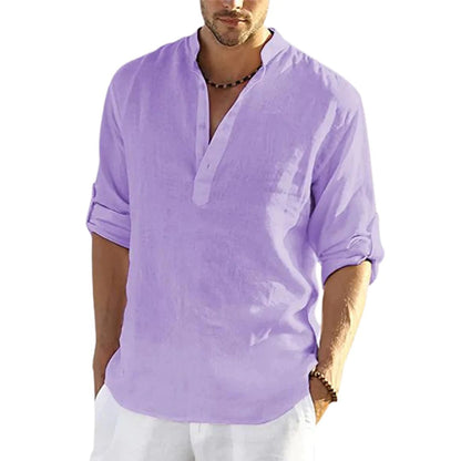 Men's Casual Long Sleeve Cotton Linen Shirt