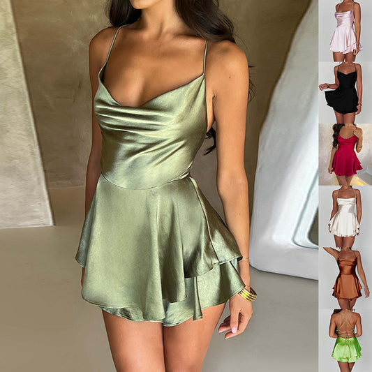 Women's Sexy Backless Suspender Skirt Dress