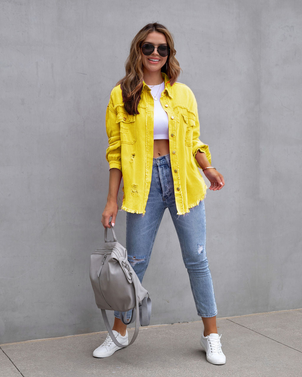 Women's Fashion Ripped Shirt Jacket