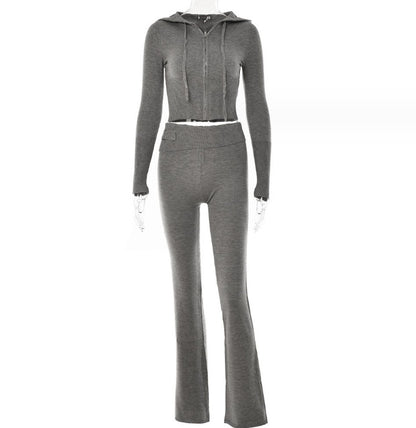 Women's Matching Long Sleeve Sweater Hoodie & High Waist Long Pants Set