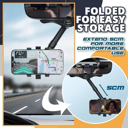 Rotatable And Retractable Rearview Mirror Phone Holder Mount For Car