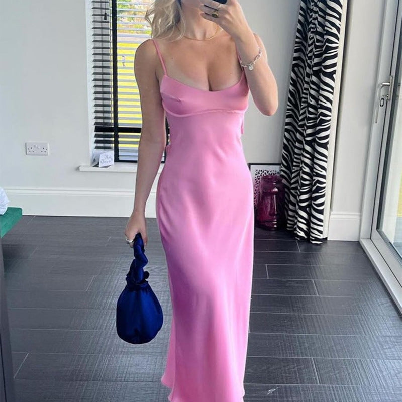 Women's Sleeveless Satin Long Dresses