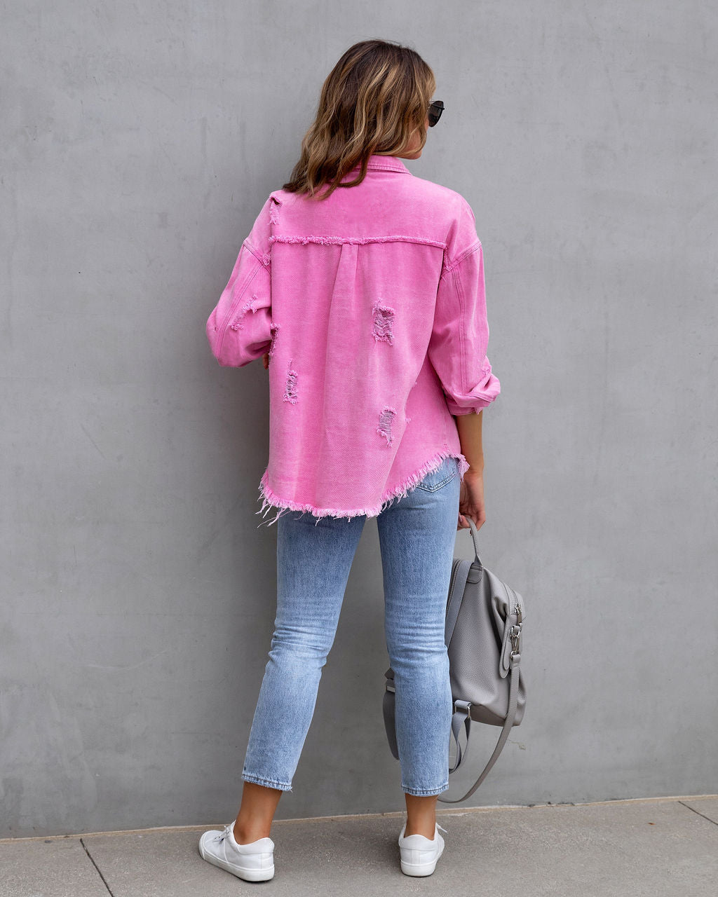 Women's Fashion Ripped Shirt Jacket