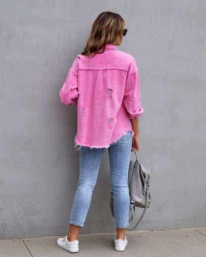 Women's Fashion Ripped Shirt Jacket