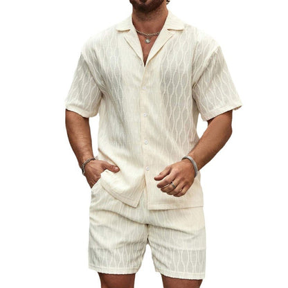 Men's Matching Two Pieces Lapel Button Shirt & Shorts