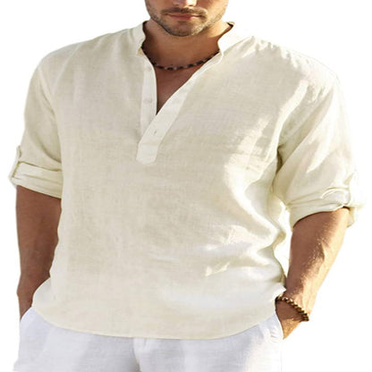 Men's Casual Long Sleeve Cotton Linen Shirt