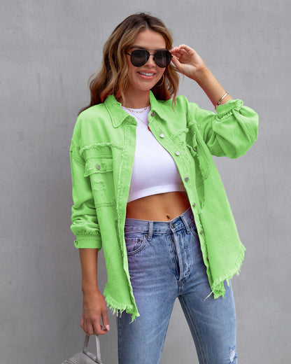 Women's Fashion Ripped Shirt Jacket