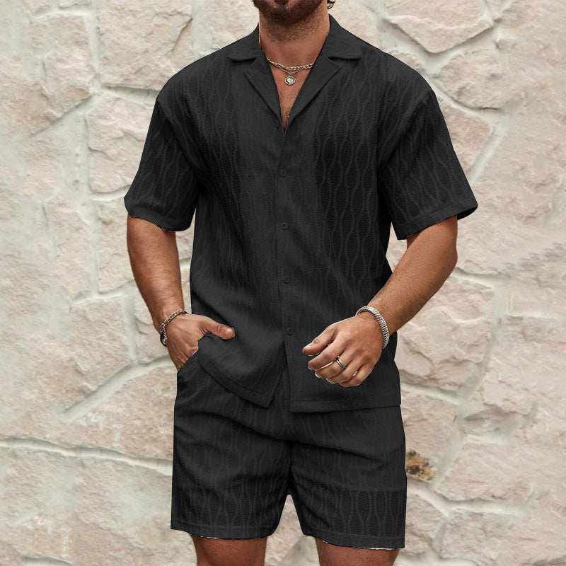 Men's Matching Two Pieces Lapel Button Shirt & Shorts