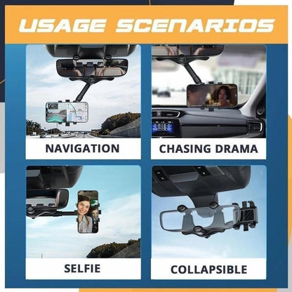 Rotatable And Retractable Rearview Mirror Phone Holder Mount For Car