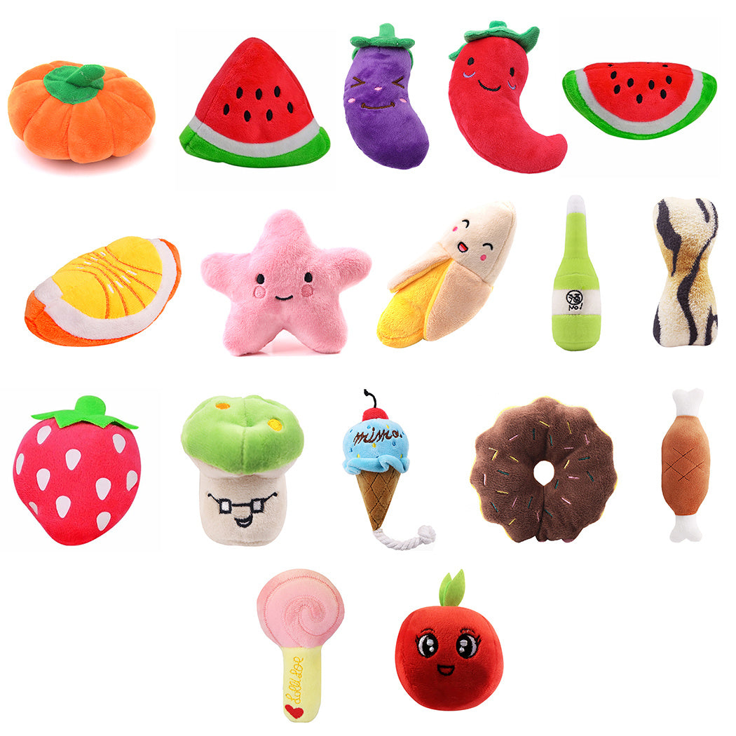 Plush Pet Toys, Fruits, Cartoons, Food