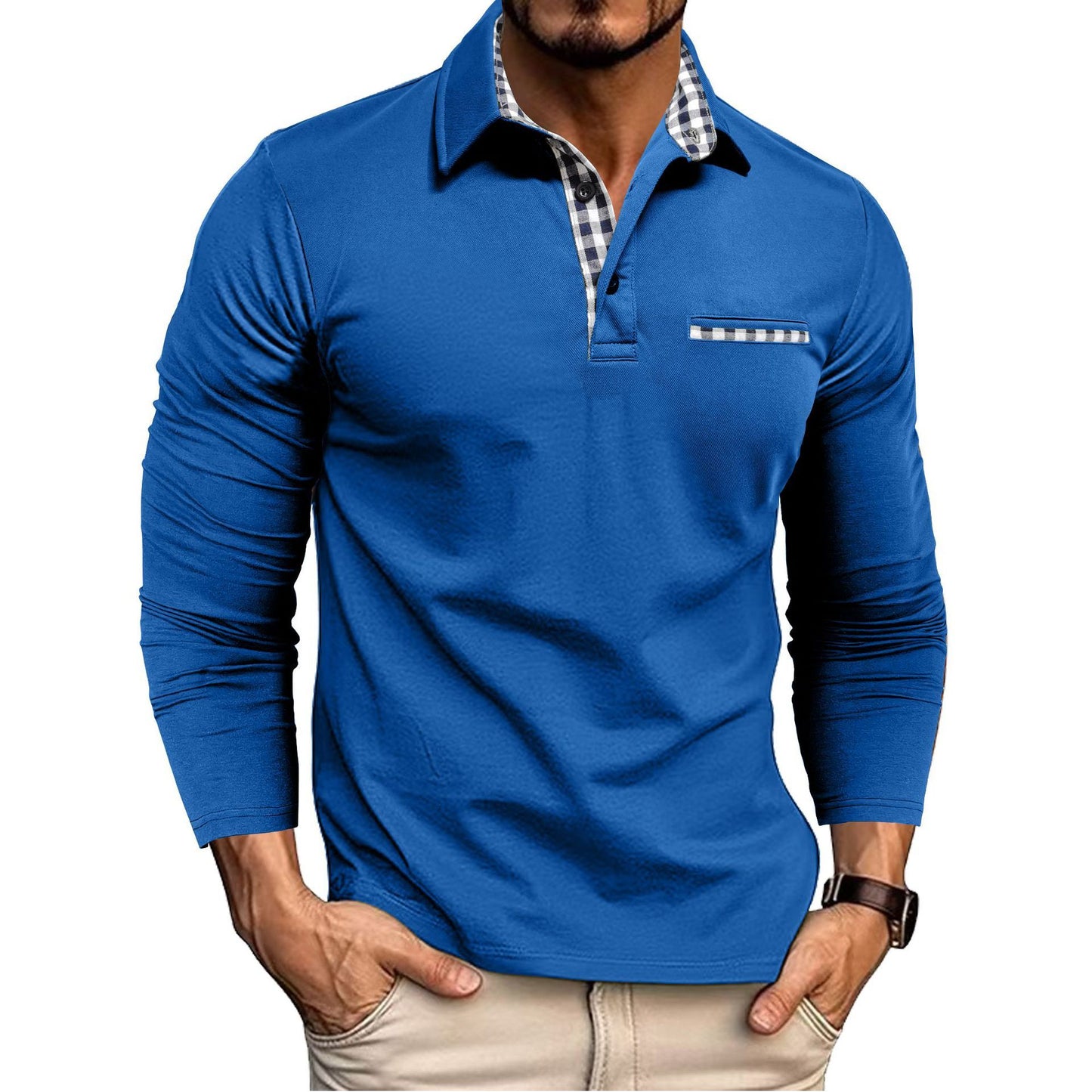 Casual Plaid Long Sleeve Polo Shirt
