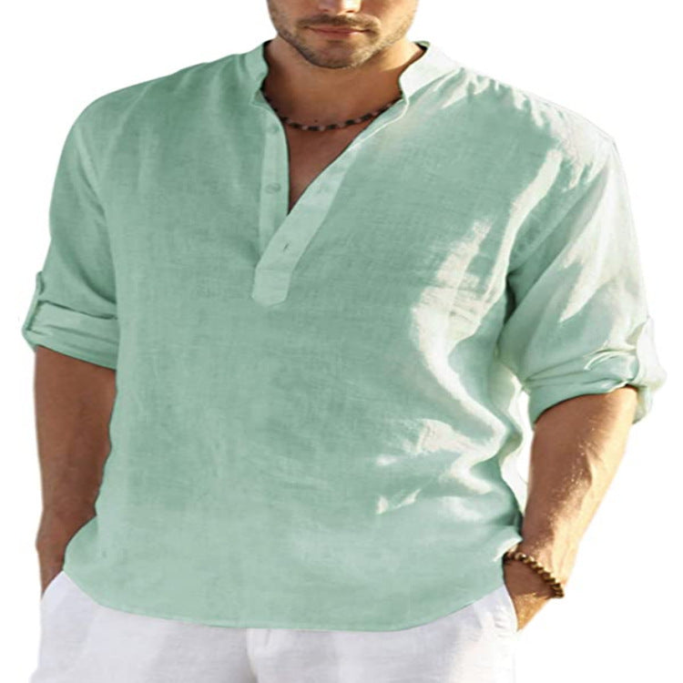 Men's Casual Long Sleeve Cotton Linen Shirt