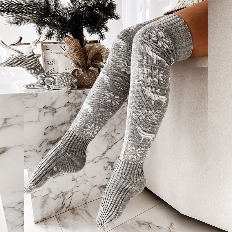 Winter Christmas Warm Knitted Women's Long Stocking Socks