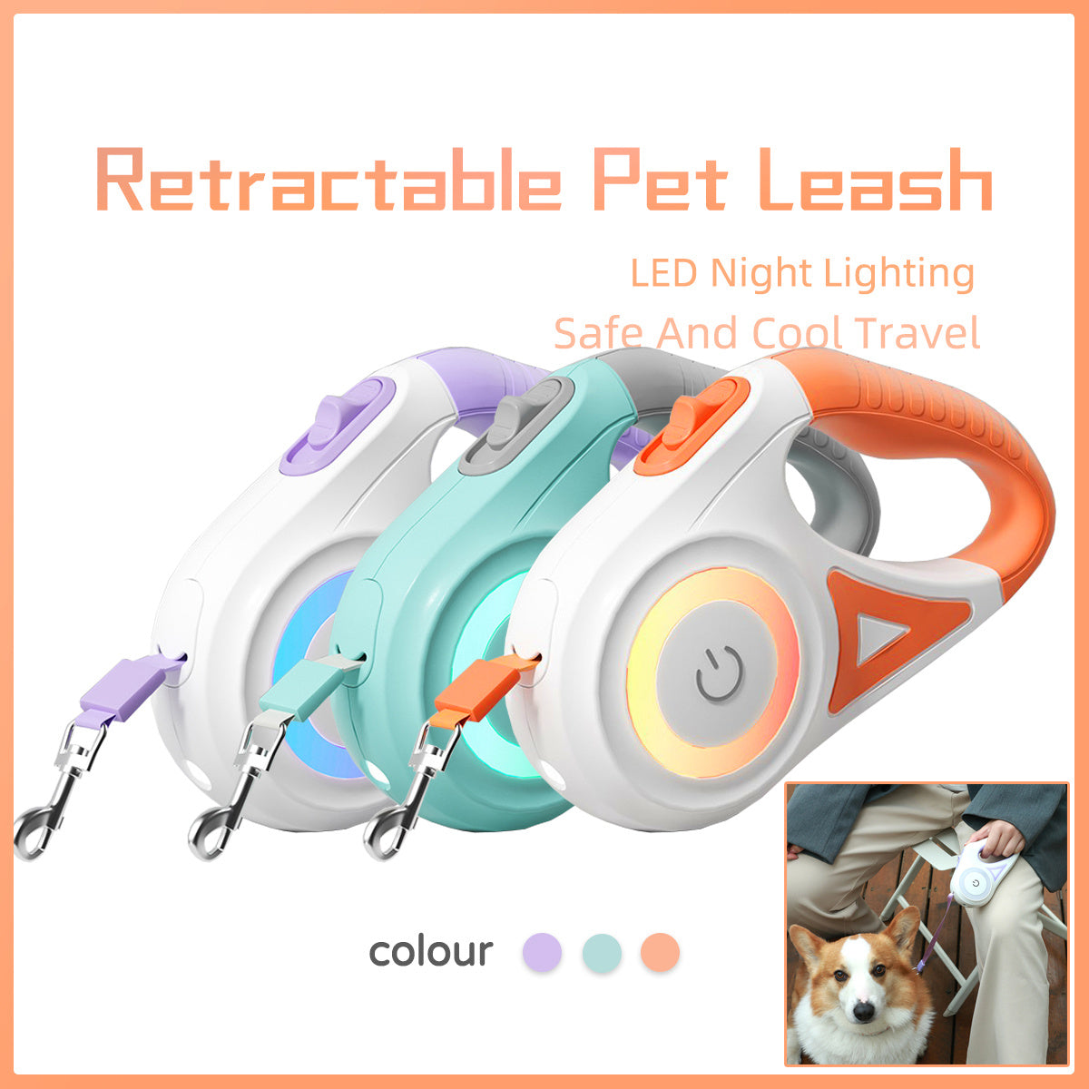 Retractable Colourful Leash And Collar