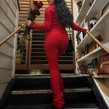 Women's Matching Long Sleeve Sweater Hoodie & High Waist Long Pants Set