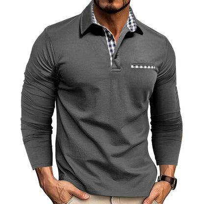 Casual Plaid Long Sleeve Polo Shirt