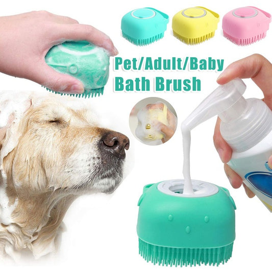 Pet Bath Massage Cleaning Tool Brush With Soap Container